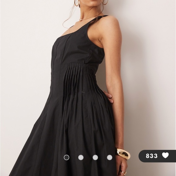 ASOS black long maxi dress square neck pleat waist smocked back 10 - Picture 8 of 16